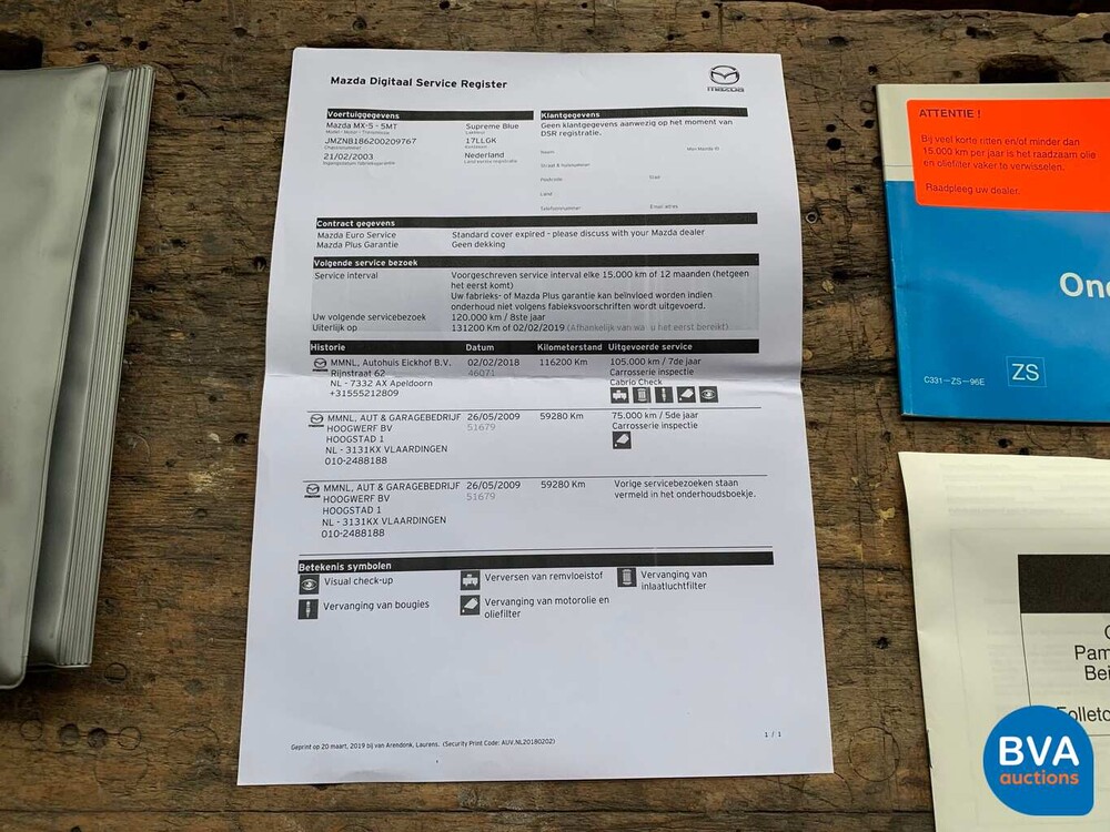 Mazda MX-5 Cabriolet 1.6i Exklusive 110 PS 2003 -Org. NL-, 17-LL-GK.