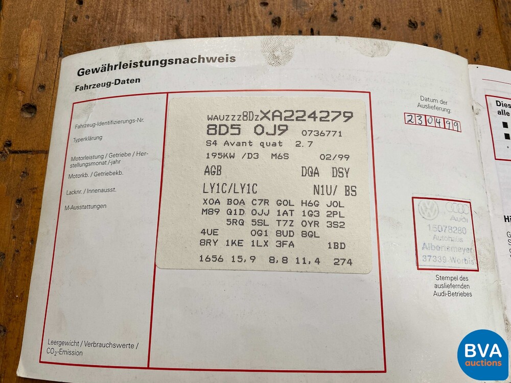 Audi S4 Avant2.7 V6 quattro A4 Advance 1999 265PS, 79-FT-NX.