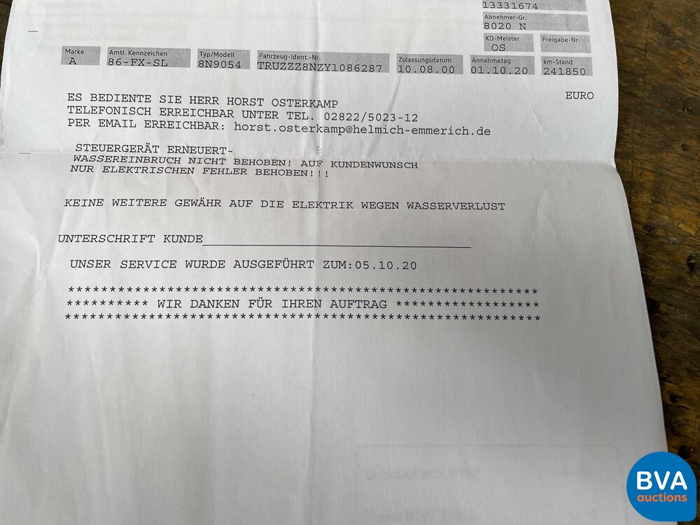 Audi TT-Roadster 1.8 Turbo 179 PS 2000 -Org. NL-, 86-FX-SL.