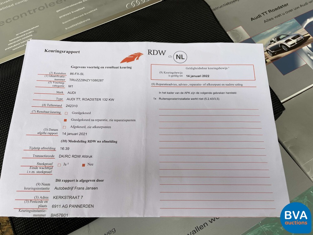 Audi TT-Roadster 1.8 Turbo 179 PS 2000 -Org. NL-, 86-FX-SL.