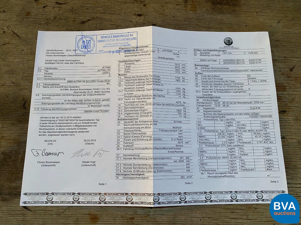 BMW ALPINA B4 Bi-Turbo 2015 409PK/600Nm F32 NL Zulassung.