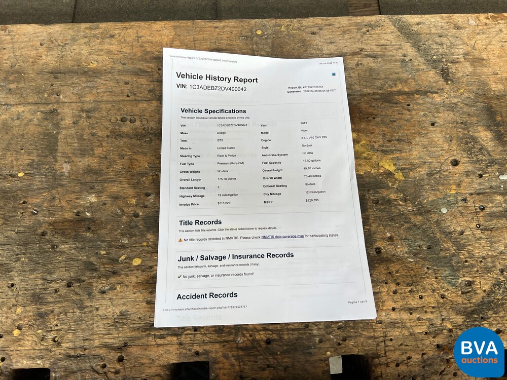Dodge Viper GTS SRT-10 Handbuch 8.4 V10 Spezial-Track-Paket 2013.