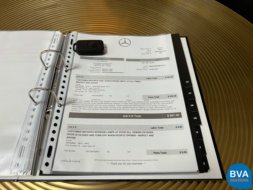 Mercedes-Benz SL500 Roadster 5.0L V8 Cabriolet 326pk 1991