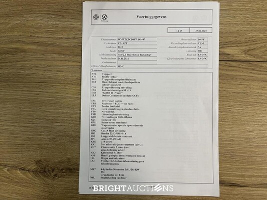 Volkswagen Golf VIII R 4Motion 20th Annniversary -AKRAPOVIC- 2.0 TSI 333pk 2023 LIMITED (Golf 8), NL-KENTEKEN