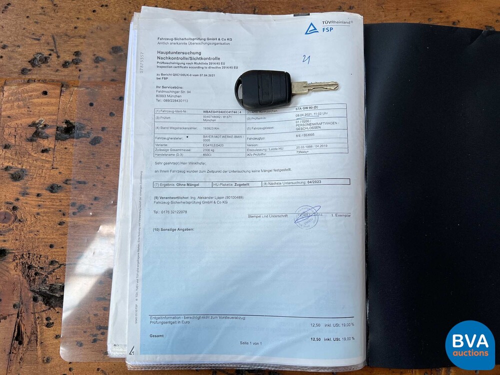 BMW 850 Ci5.4 V12 326pk M73 1 oder 1218 8er Serie 1998.