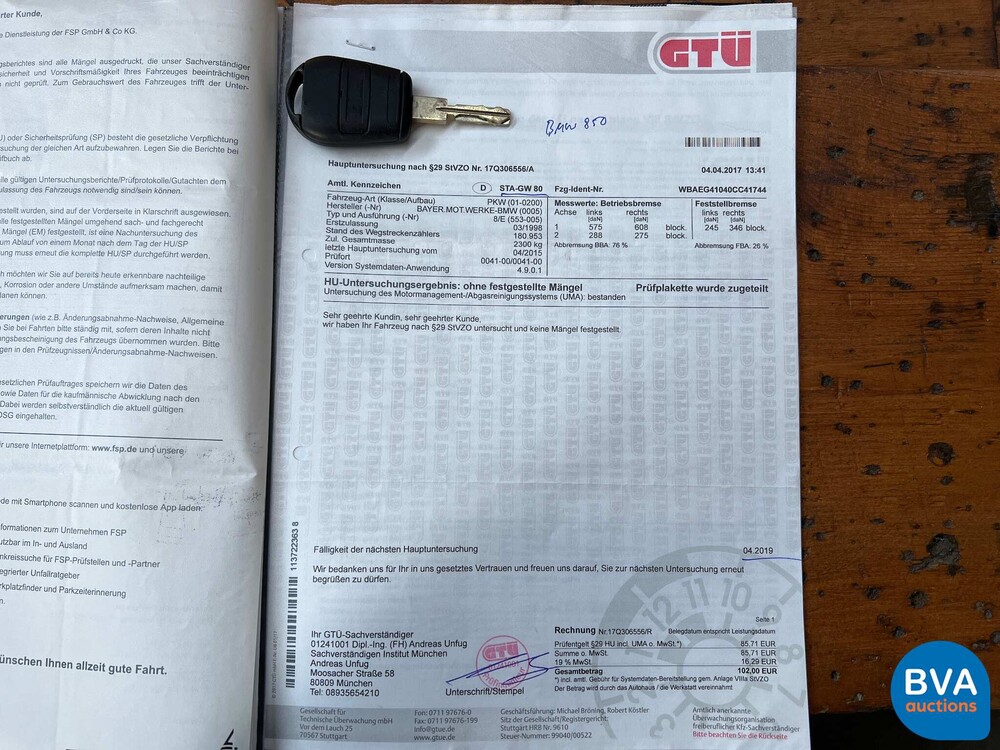 BMW 850 Ci5.4 V12 326pk M73 1 oder 1218 8er Serie 1998.