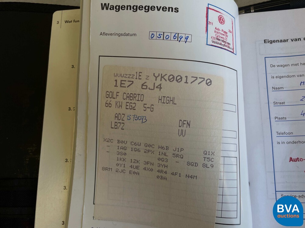 Volkswagen Golf Cabriolet 1.8 Highline 90pk 1999, ZN-BD-86