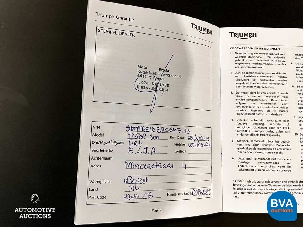 Triumph Tiger 800 95pk 2012 -Org. NL-, 45-MB-PH