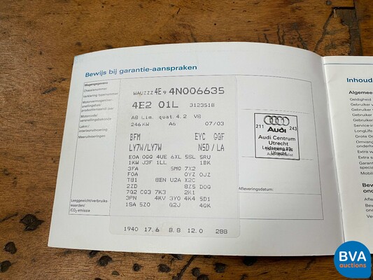 Audi A8 4.2 V8 QUATTRO Pro Line 334PS 2003 -Org. NL-, 69-NF-PK.