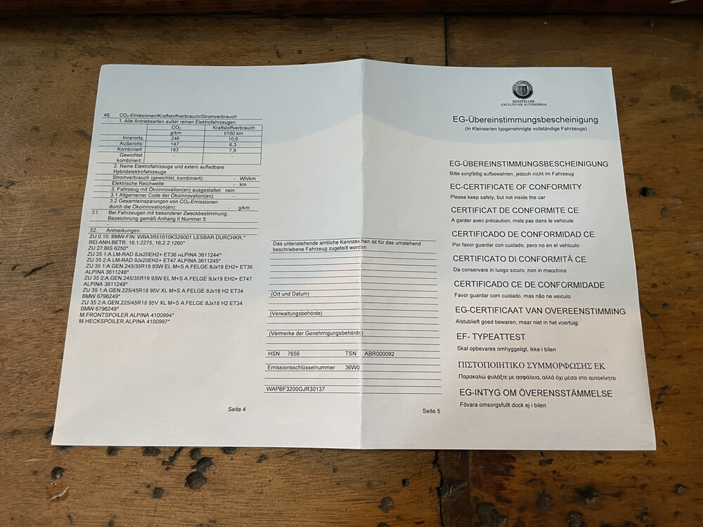 BMW ALPINA B4 Bi-turbo 2016 409HP/600Nm F32 1st eig. NL license plate