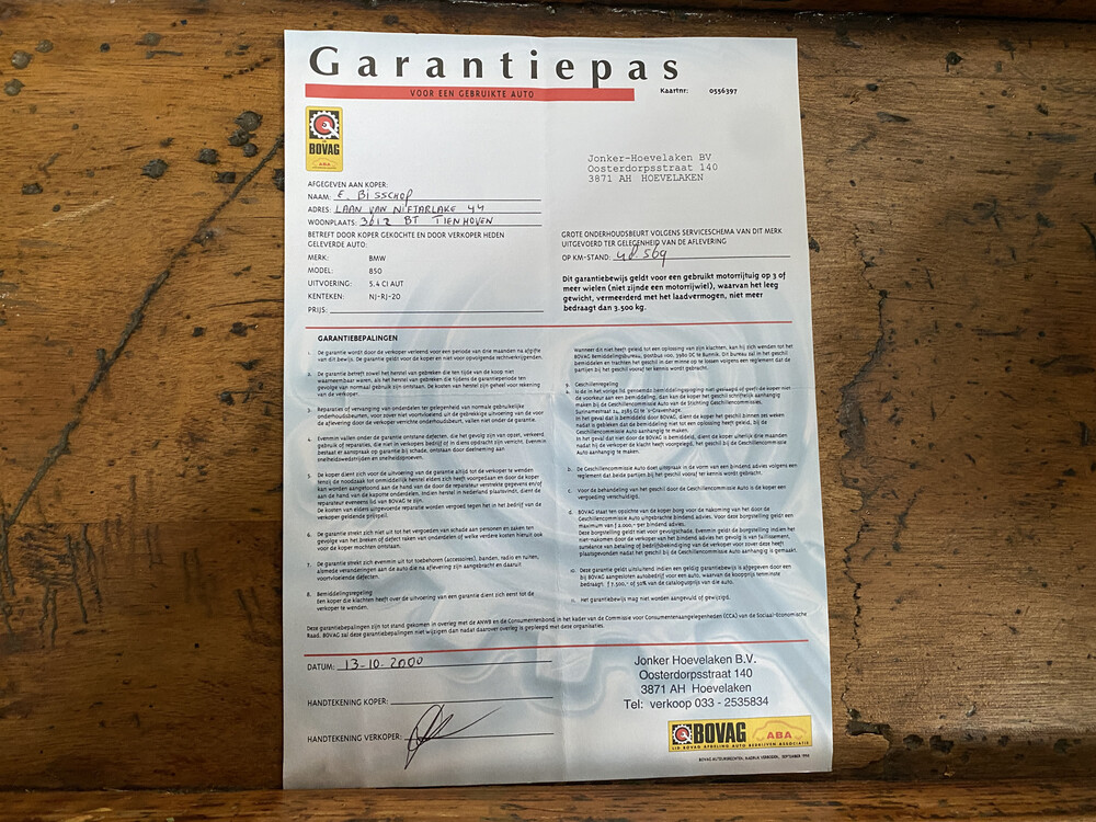 BMW 850Ci M73 8er 326PS 1996 -Orig. NL-, NJ-RJ-20