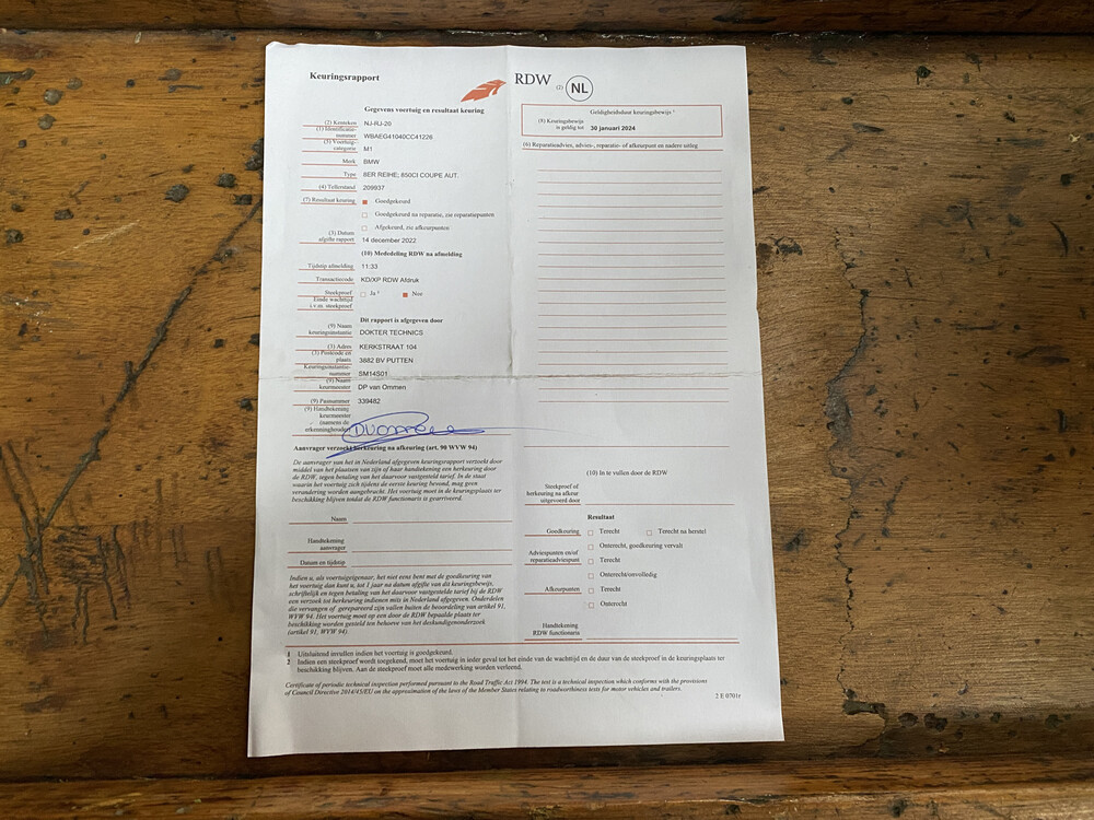 BMW 850Ci M73 8er 326PS 1996 -Orig. NL-, NJ-RJ-20