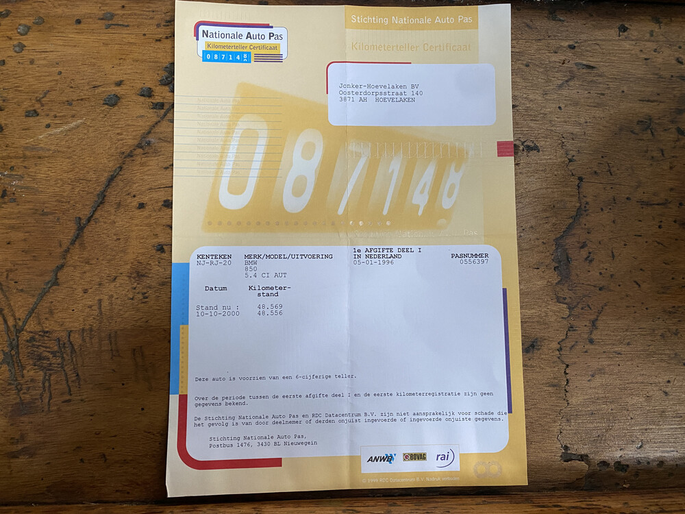 BMW 850Ci M73 8er 326PS 1996 -Orig. NL-, NJ-RJ-20.