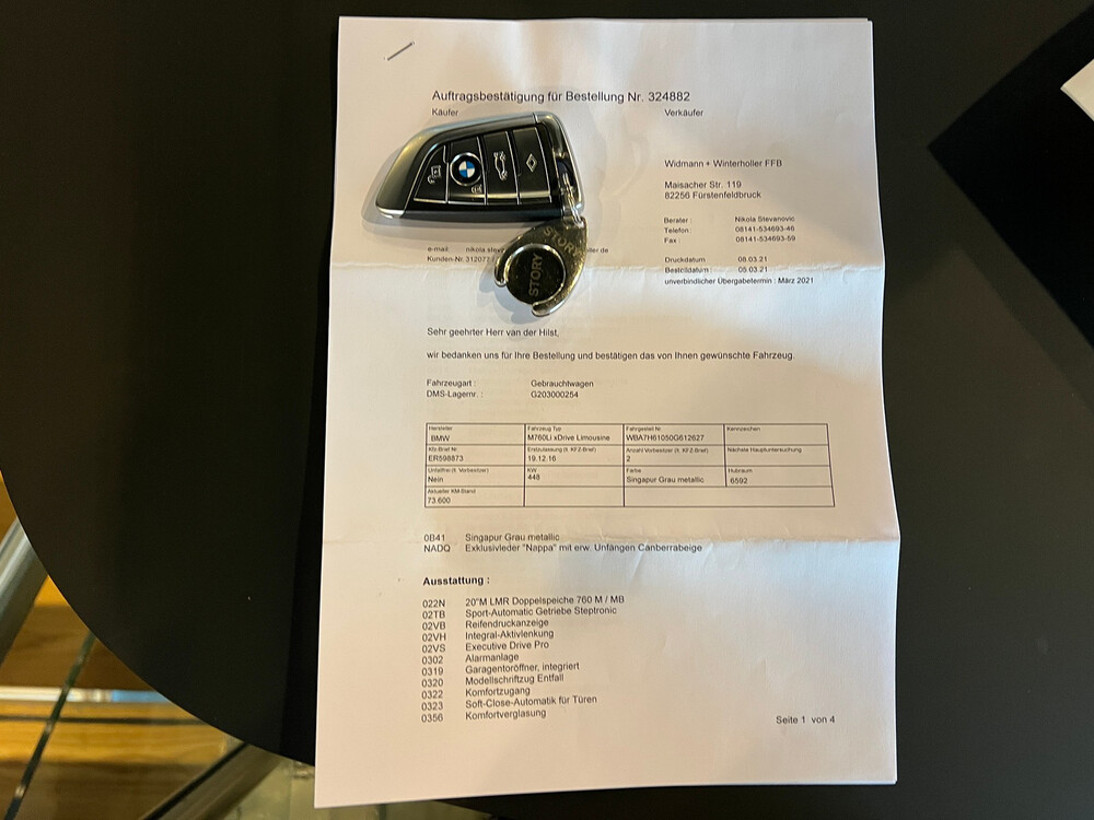 BMW M760Li xDrive M-Sport V12 7er LANG 609PS 2016 G12, L-128-BS