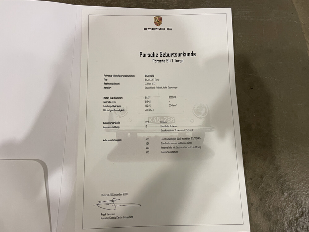 Porsche 911T 2.4 Targa 1973 911.261 Hellgelb, GP-FJ-93