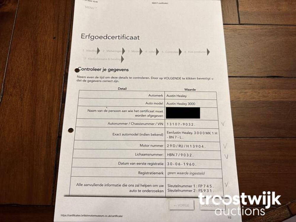 Austin Healey BN7 3000 MK 1 Cabriolet 125pk 1960, DH-76-27