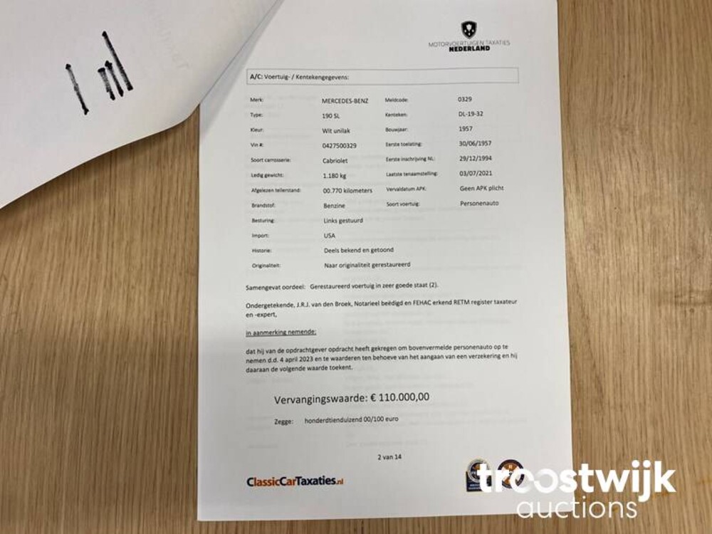 Mercedes-Benz 190 SL  105pk 1957 SL-Klasse, DL-19-32