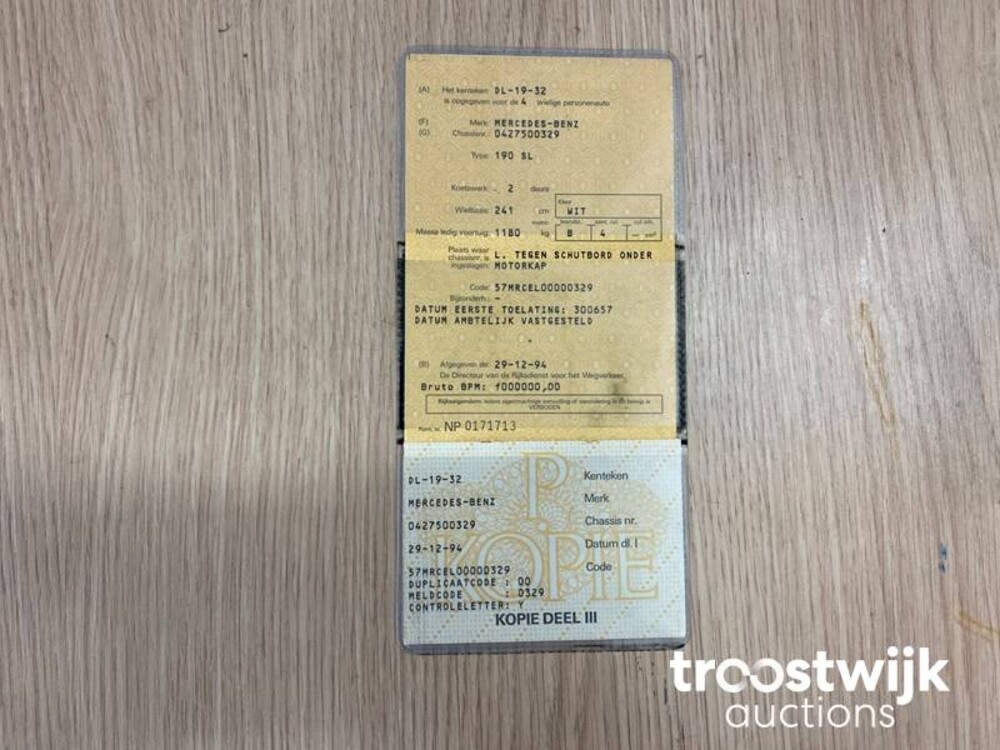 Mercedes-Benz 190 SL  105pk 1957 SL-Klasse, DL-19-32