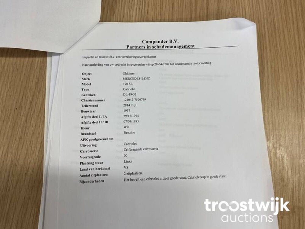 Mercedes-Benz 190 SL  105pk 1957 SL-Klasse, DL-19-32
