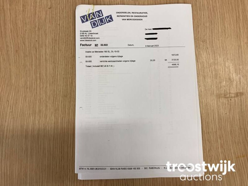 Mercedes-Benz 190 SL  105pk 1957 SL-Klasse, DL-19-32