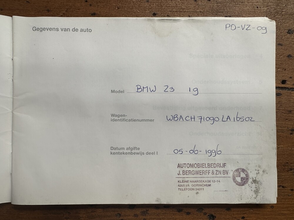 BMW Z3 Roadster 1.9 16V 139PS 1996, PD-VZ-09