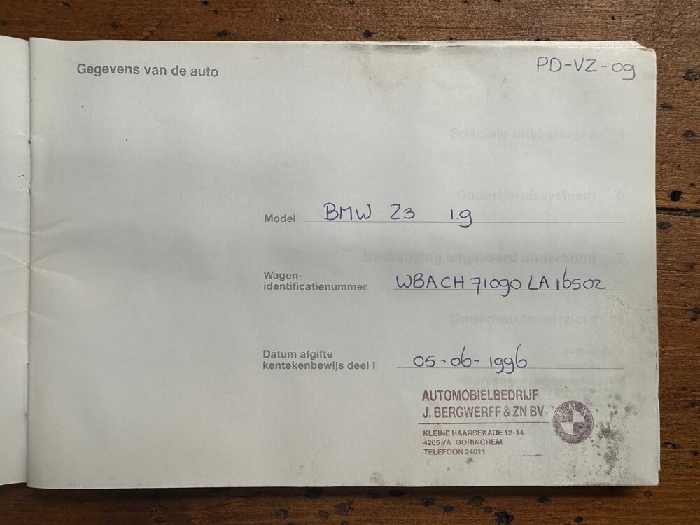 BMW Z3 Roadster 1.9 16V 139hp 1996, PD-VZ-09