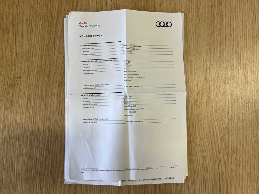 Audi A7 Sportback 1.8 TFSI Pro Line Plus 190PS 2017 FACELIFT (ORIGINAL-NL), NR-485-G