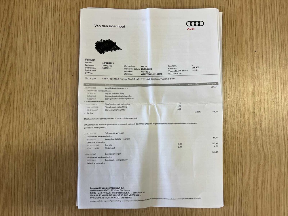 Audi A7 Sportback 1.8 TFSI Pro Line Plus 190PS 2017 FACELIFT (ORIGINAL-NL), NR-485-G