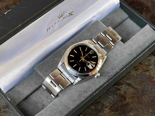 ROLEX OYSTERDATE PRECISION 6694 - BLACK DAIL - RIVET ARMBAND - 1965