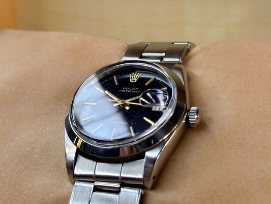 ROLEX OYSTERDATE PRECISION 6694 - BLACK DAIL - RIVET ARMBAND - 1965