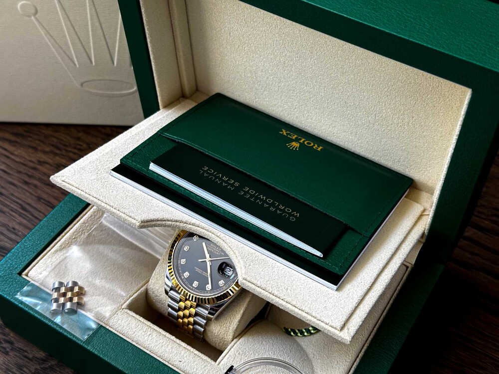 FOTOS! B/M Rolex Datejust 41 DIAMOND Oyster 41mm Oystersteel Gelbgold 126333 2023 GARANTIE 