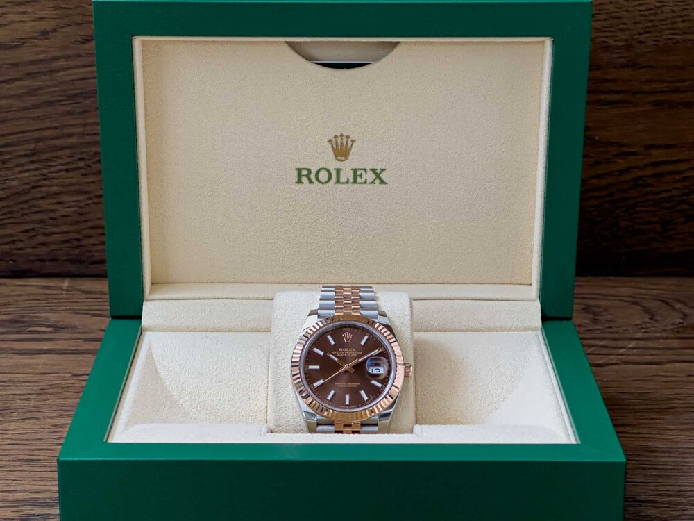 PHOTOS! B/M? Rolex Datejust 41 CHOCOLATE Everose-Gold Oyster 41mm Oystersteel Everose-Gold 126331 2023 WARRANTY 