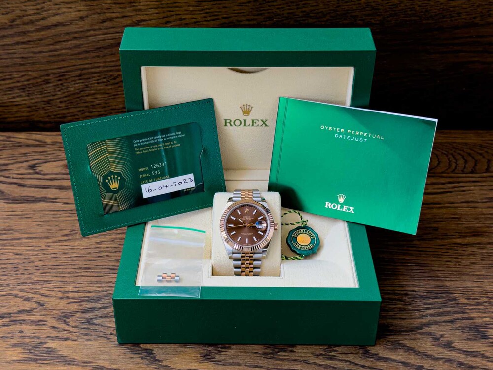 PHOTOS! B/M? Rolex Datejust 41 CHOCOLATE Everose-Gold Oyster 41mm Oystersteel Everose-Gold 126331 2023 WARRANTY 
