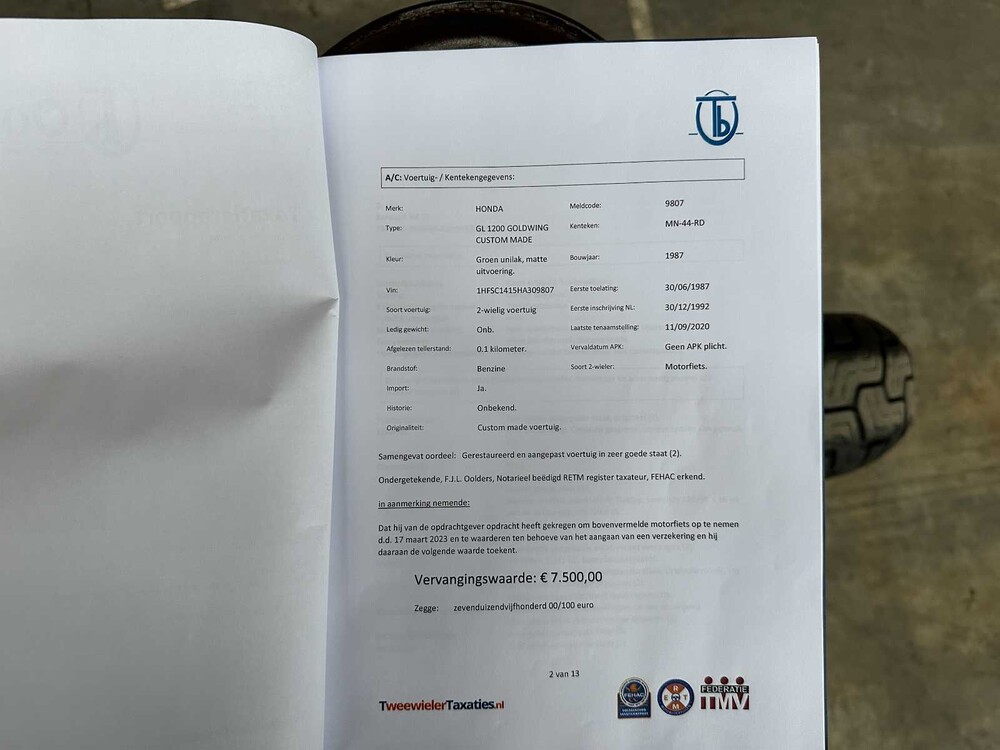 Honda GL1200 Interstate (CUSTOM GOLDWING) 1181cc 1987, MN-44-RD Cafe Racer Motorfiets