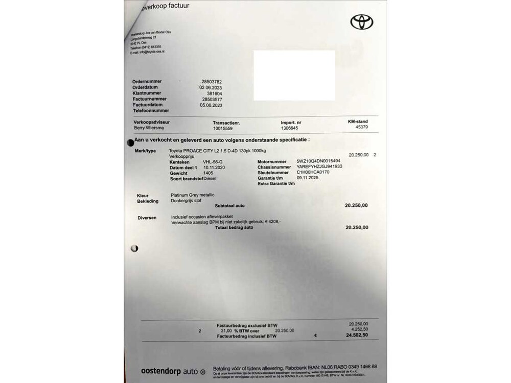 Toyota PROACE CITY 1.5 Profession. Long 131hp 2020, VHL-56-G