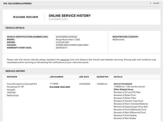 Land Rover Range Rover Velar 2.0 i4 Allradantrieb R-Dynamic SE 241 PS 2017 (Original-NL), PX-296-F